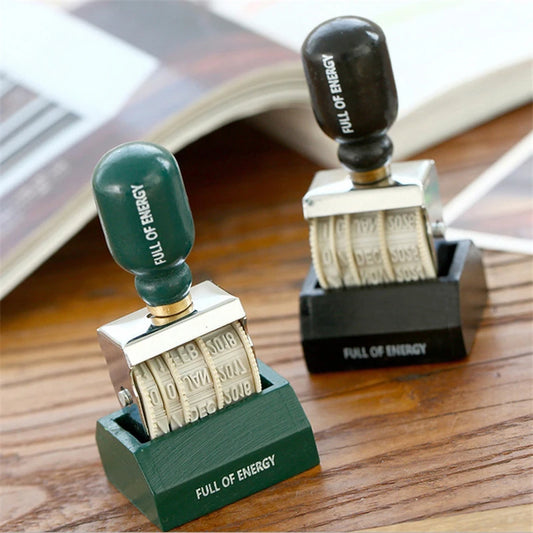 Vintage Rotating Date Stamp - Wooden Handle Postmark Style